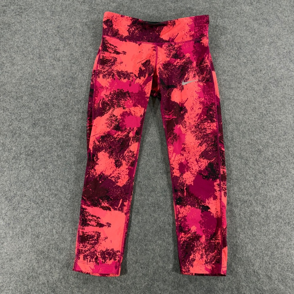 Nike Dri-FIT Womens Pink Purple Abstract Splatter Print Crop Leggings Small